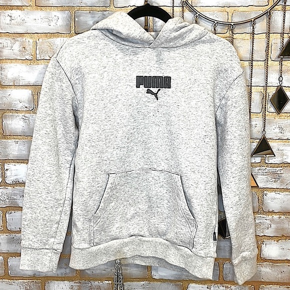 Puma Heather Gray Logo Hooded Sweatshirt, Kids Size Large (14/16). - Picture 6 of 11